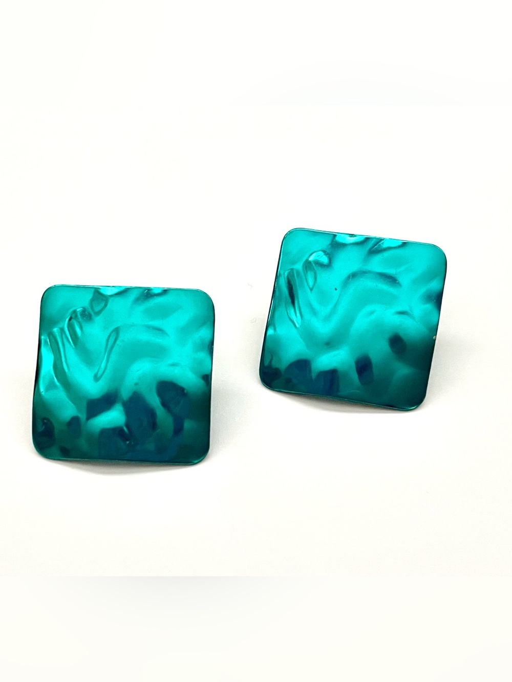 Vintage Teal Square Metal Stud Earrings